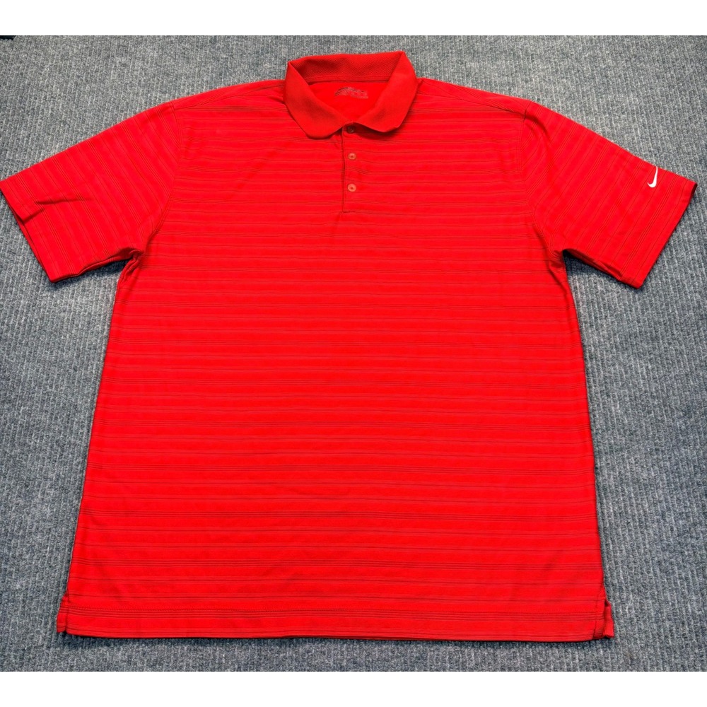 Nike Golf Fit Dry Polo Shirt Mens XL Red Striped Short Sleeve Performance Swoosh